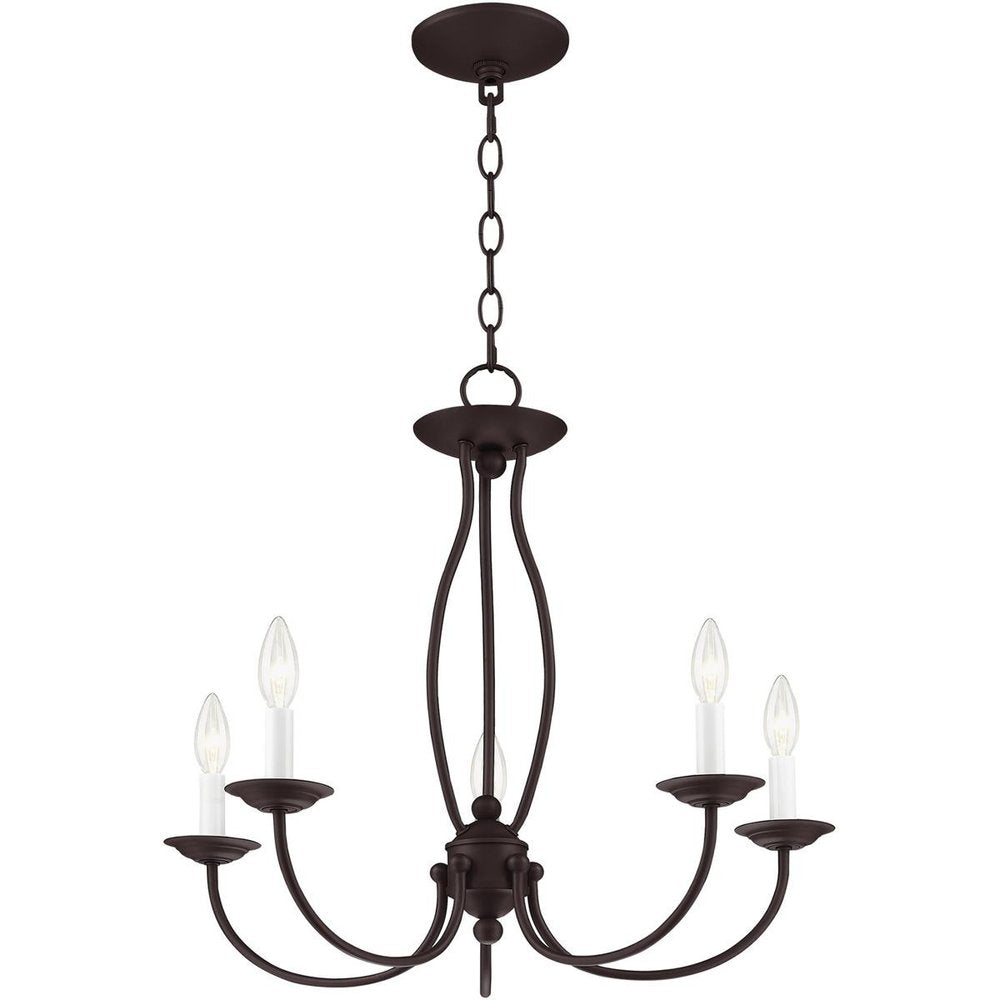 Bronze Five Light Dimmable Chandelier With Shades