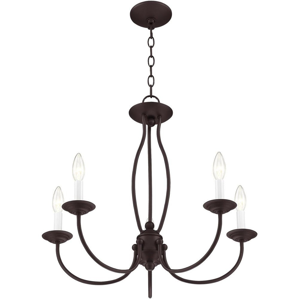 Bronze Five Light Dimmable Chandelier With Shades