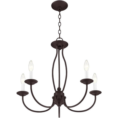 Bronze Five Light Dimmable Chandelier With Shades