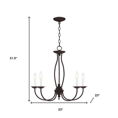 Bronze Five Light Dimmable Chandelier With Shades