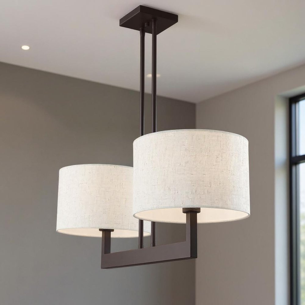 Bronze Two Light Dimmable Chandelier With Shades