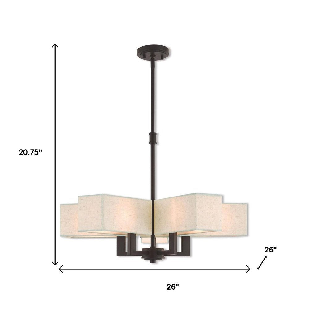 Bronze Five Light Dimmable Chandelier With Shades