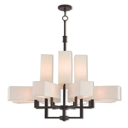 Bronze Twelve Light Dimmable Chandelier With Shades