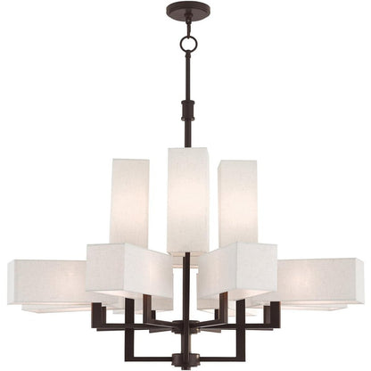 Bronze Twelve Light Dimmable Chandelier With Shades