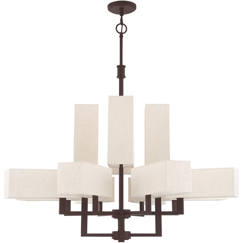 Bronze Twelve Light Dimmable Chandelier With Shades