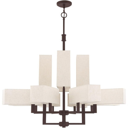 Bronze Twelve Light Dimmable Chandelier With Shades