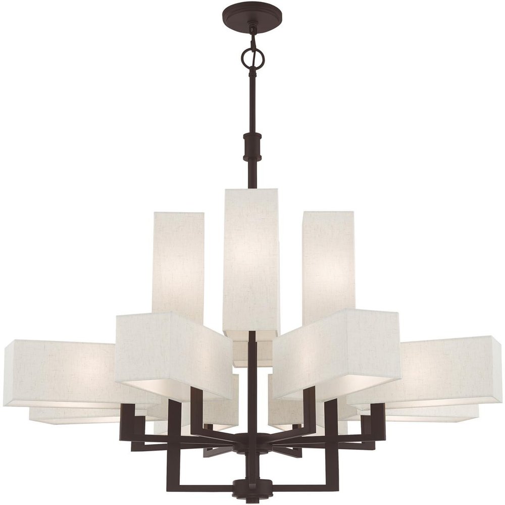 Bronze Twelve Light Dimmable Chandelier With Shades