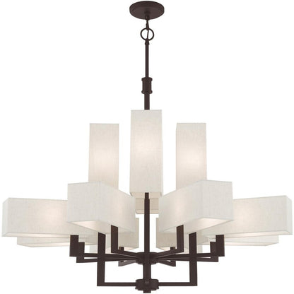 Bronze Twelve Light Dimmable Chandelier With Shades