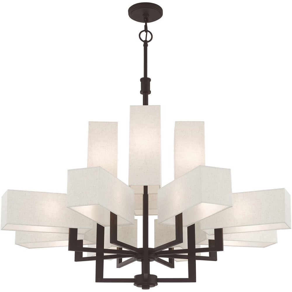 Bronze Twelve Light Dimmable Chandelier With Shades
