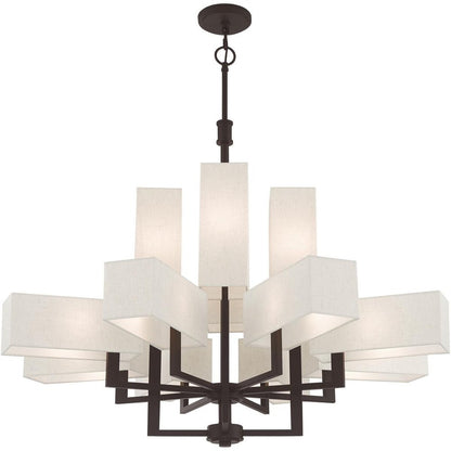Bronze Twelve Light Dimmable Chandelier With Shades