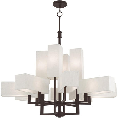 Bronze Twelve Light Dimmable Chandelier With Shades