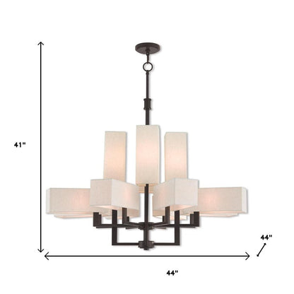 Bronze Twelve Light Dimmable Chandelier With Shades