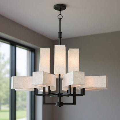 Bronze Twelve Light Dimmable Chandelier With Shades