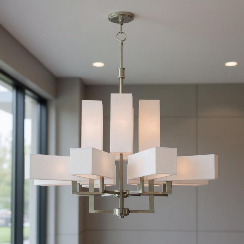 Twelve Light Dimmable Chandelier With Shades
