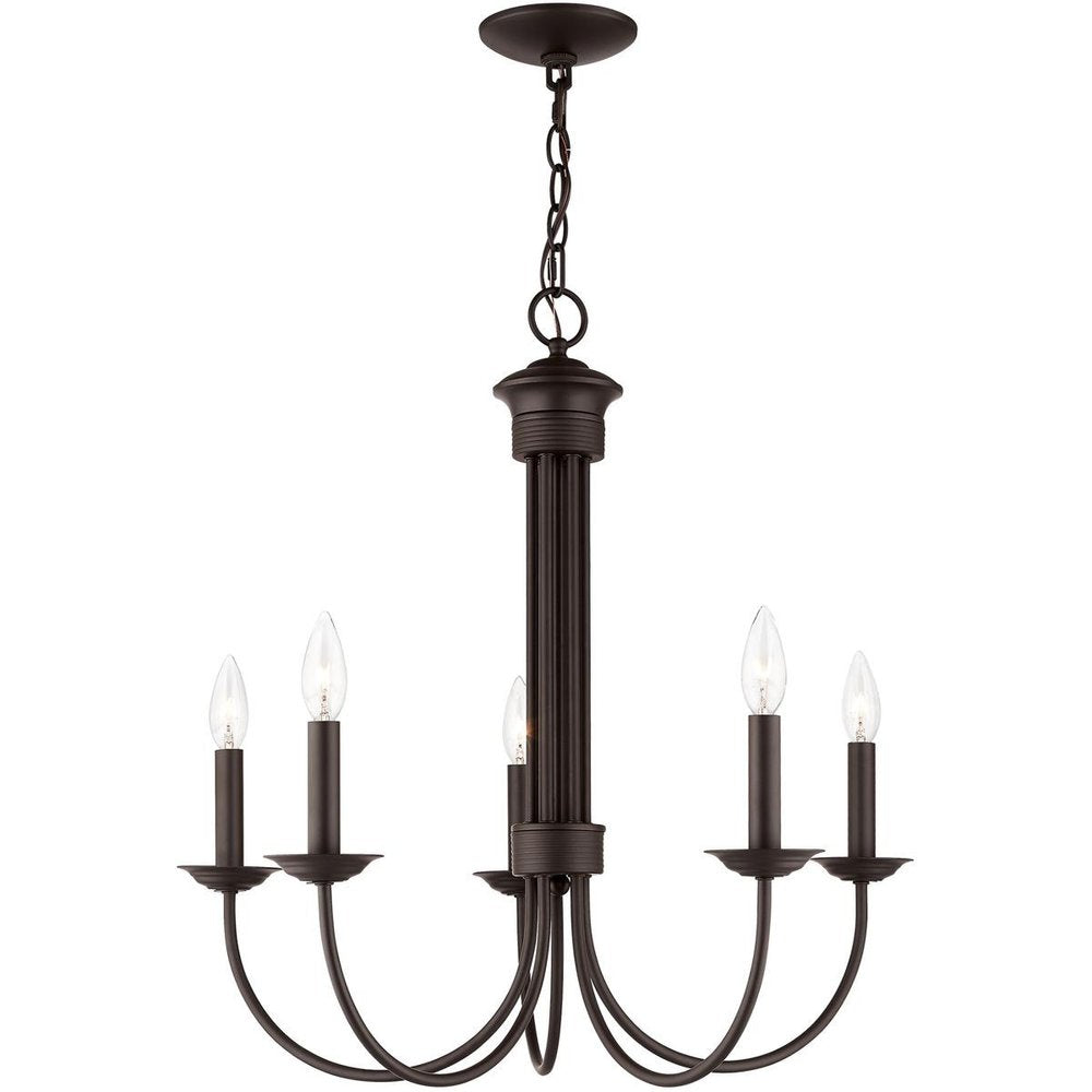 Bronze Five Light Dimmable Chandelier With Shades