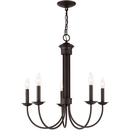 Bronze Five Light Dimmable Chandelier With Shades