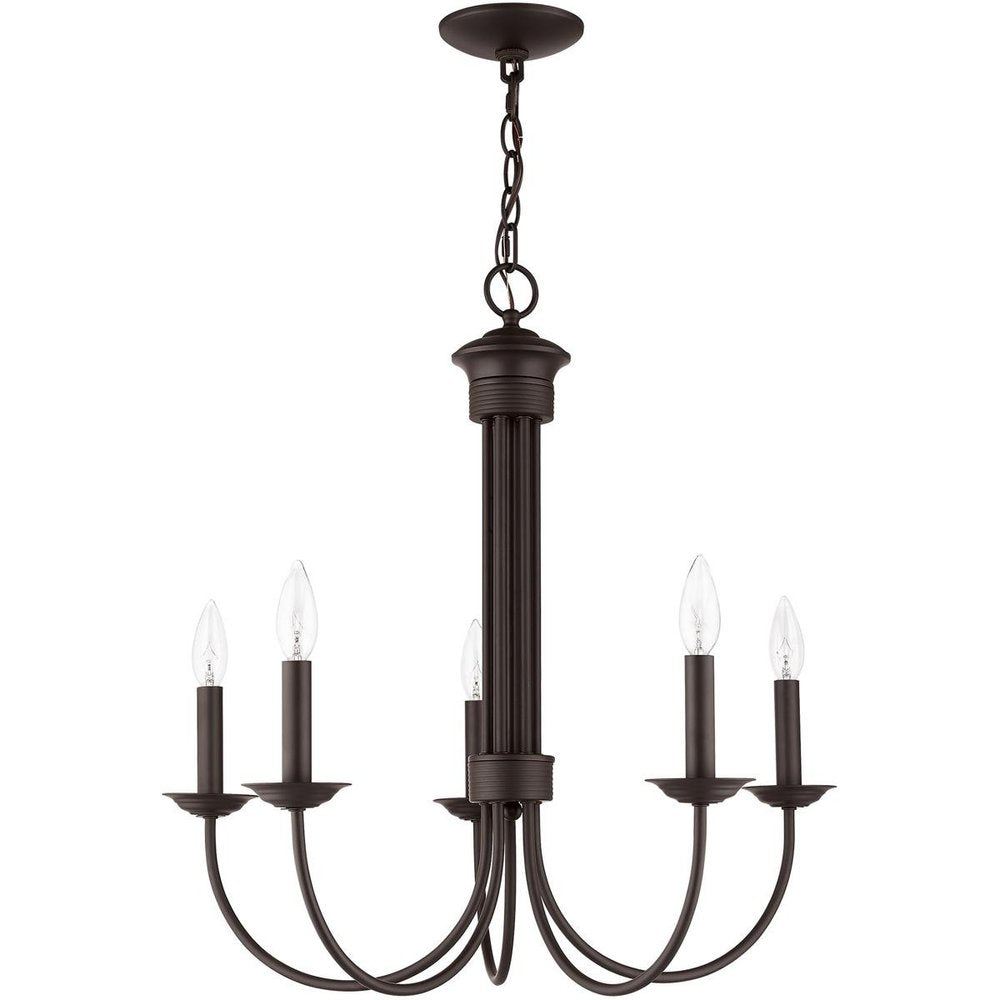 Bronze Five Light Dimmable Chandelier With Shades
