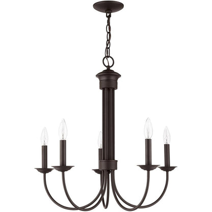 Bronze Five Light Dimmable Chandelier With Shades