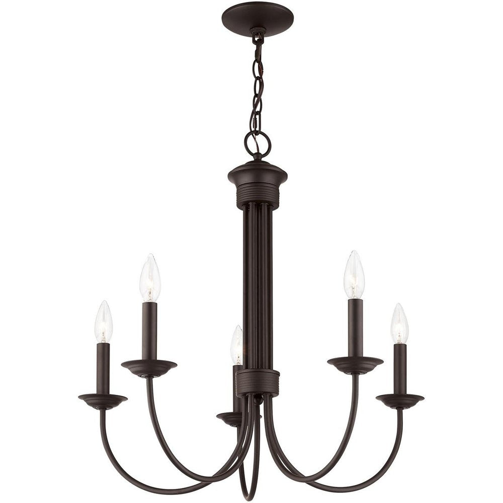 Bronze Five Light Dimmable Chandelier With Shades