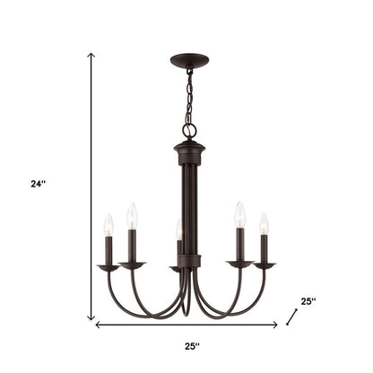 Bronze Five Light Dimmable Chandelier With Shades