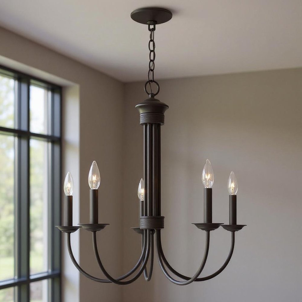 Bronze Five Light Dimmable Chandelier With Shades