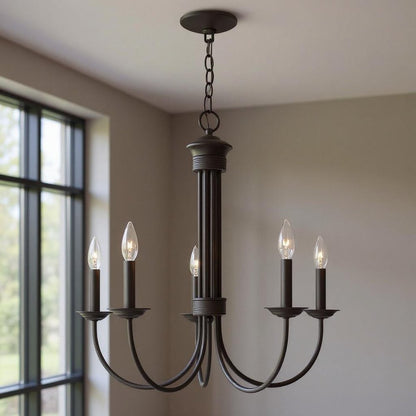 Bronze Five Light Dimmable Chandelier With Shades