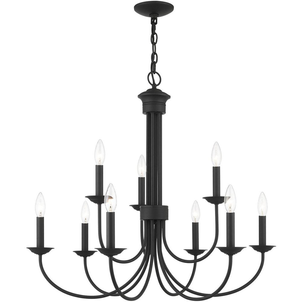 Black Nine Light Dimmable Chandelier With Shades