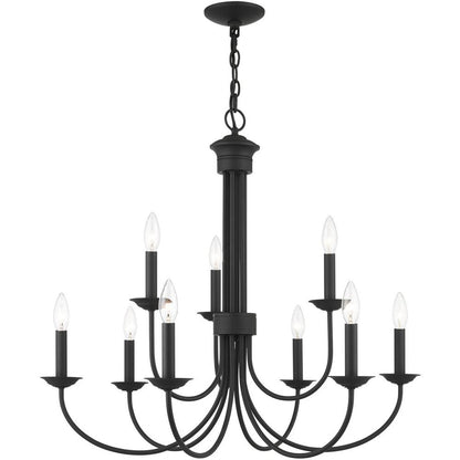 Black Nine Light Dimmable Chandelier With Shades