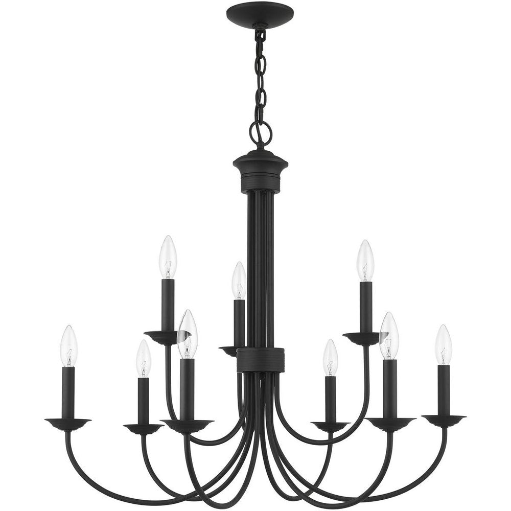 Black Nine Light Dimmable Chandelier With Shades