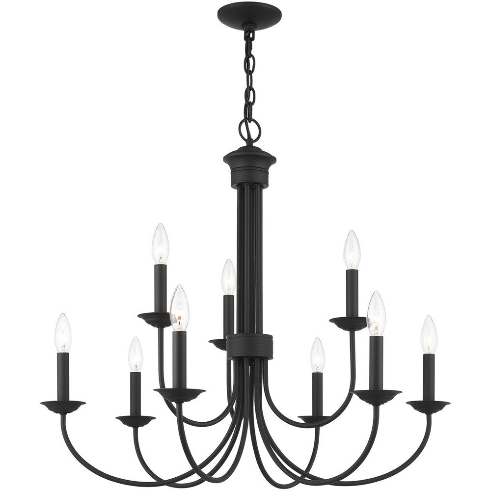 Black Nine Light Dimmable Chandelier With Shades