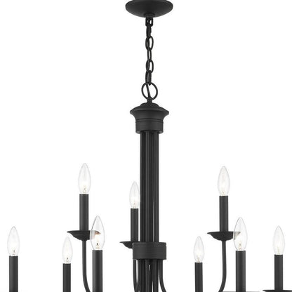 Black Nine Light Dimmable Chandelier With Shades