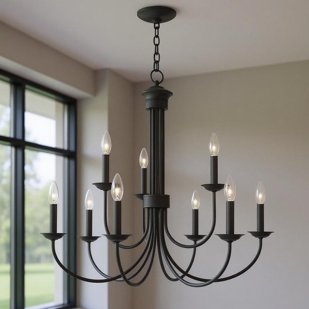 Black Nine Light Dimmable Chandelier With Shades