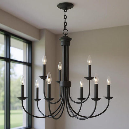 Black Nine Light Dimmable Chandelier With Shades