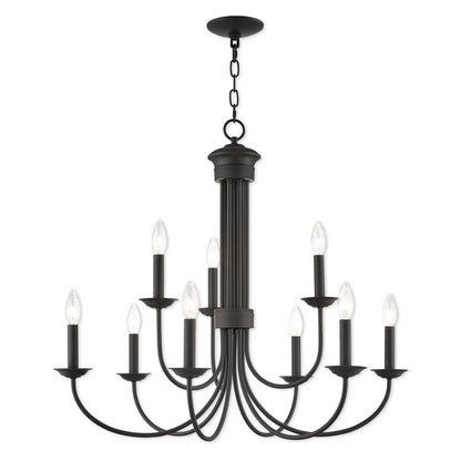 Bronze Nine Light Dimmable Chandelier With Shades
