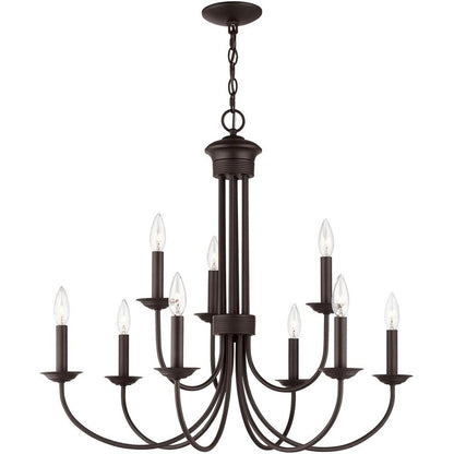 Bronze Nine Light Dimmable Chandelier With Shades