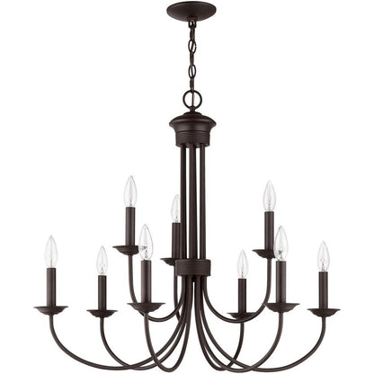 Bronze Nine Light Dimmable Chandelier With Shades