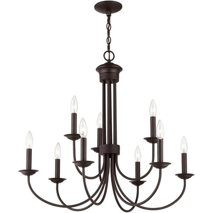Bronze Nine Light Dimmable Chandelier With Shades