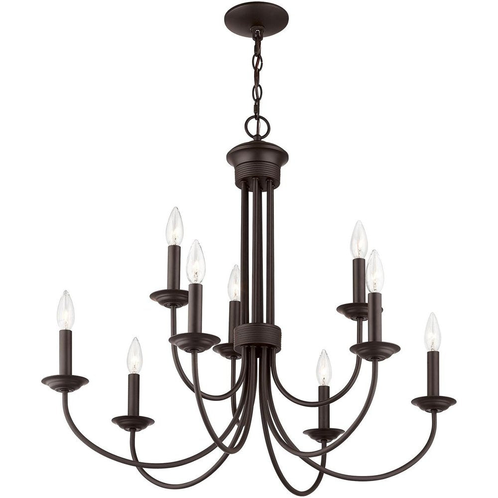 Bronze Nine Light Dimmable Chandelier With Shades