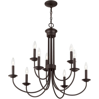 Bronze Nine Light Dimmable Chandelier With Shades