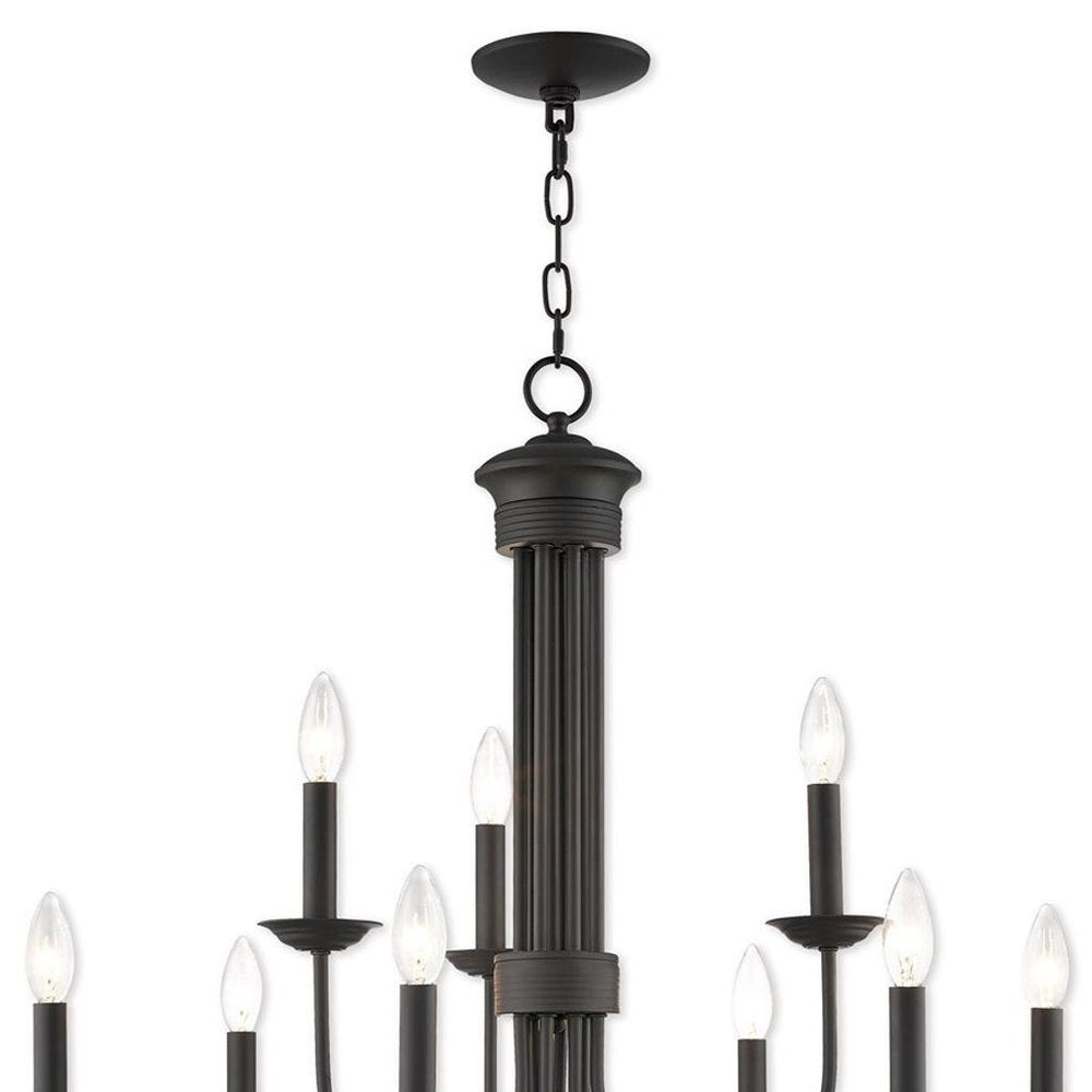 Bronze Nine Light Dimmable Chandelier With Shades