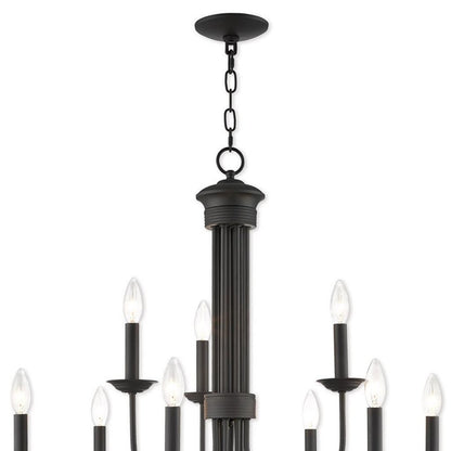 Bronze Nine Light Dimmable Chandelier With Shades