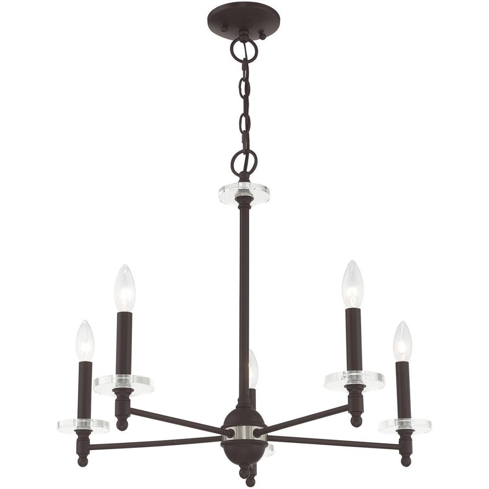 Bronze Five Light Dimmable Chandelier With Shades