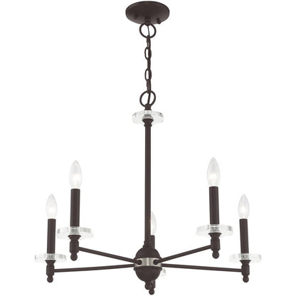 Bronze Five Light Dimmable Chandelier With Shades