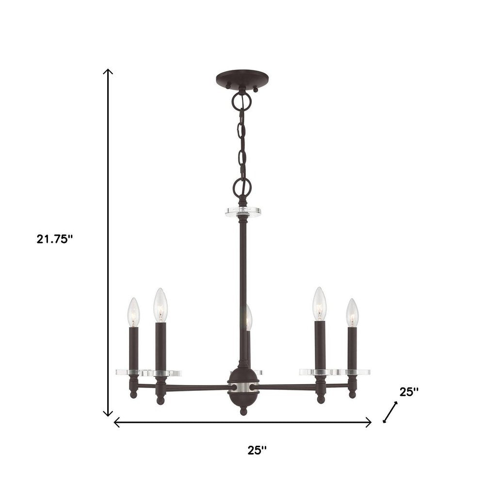 Bronze Five Light Dimmable Chandelier With Shades