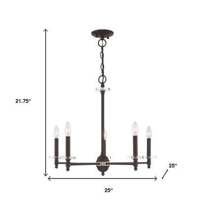Bronze Five Light Dimmable Chandelier With Shades