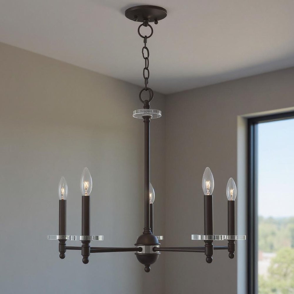 Bronze Five Light Dimmable Chandelier With Shades