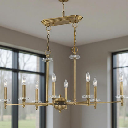 Eight Light Dimmable Chandelier With Shades