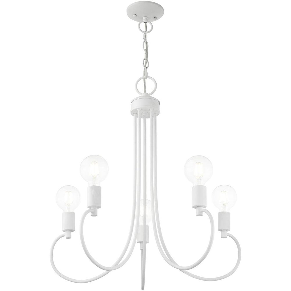 White Five Light Dimmable Chandelier With Shades