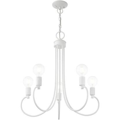White Five Light Dimmable Chandelier With Shades