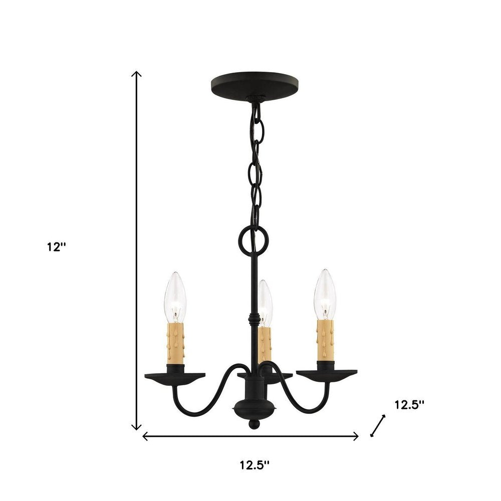 Black Three Light Dimmable Chandelier With Shades